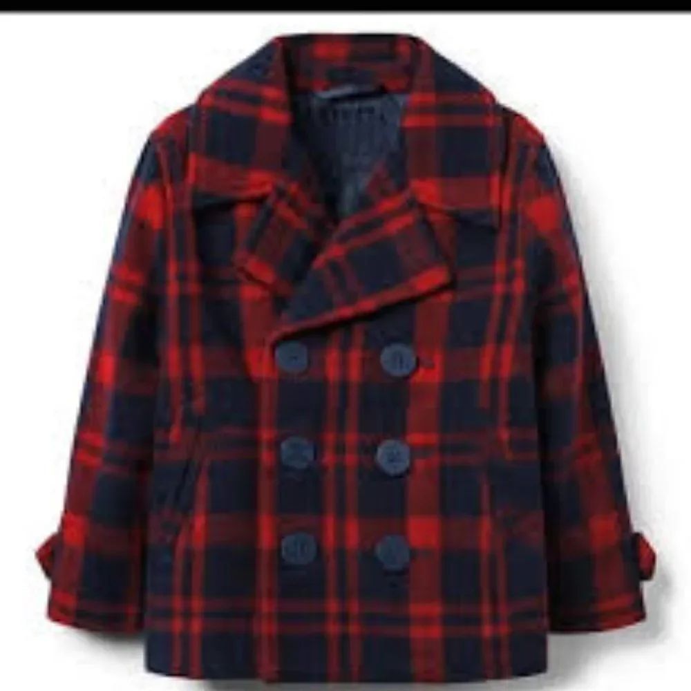 Janie and Jack Red Navy Plaid Peacoat Sz 3 - 4
